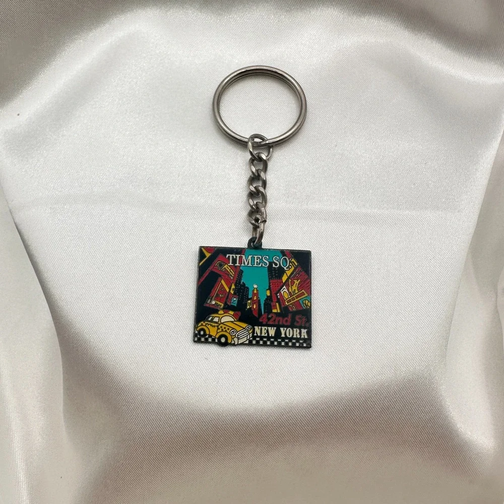 Vintage 80s Times So New York City Keychain 42nd St Yellow Taxi Souvenir Jewelry